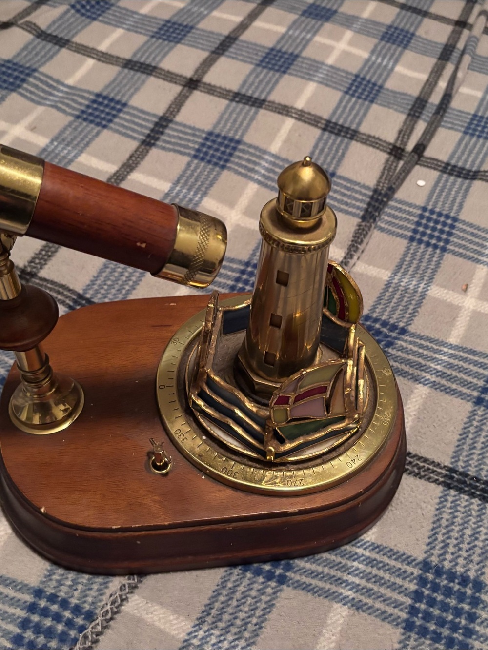 Brass Lighthouse Desk Ornament with Wood Base - Brown and Gold